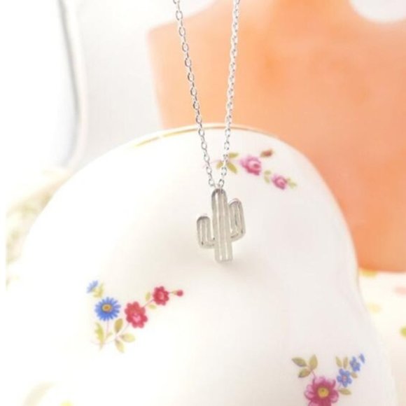 Cactus Dainty Silver Pendant Necklace - Picture 6 of 6